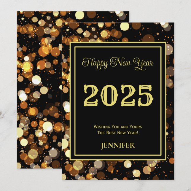 Happy New Year 2025 Elegant Gold Bubble Holiday Card (Front/Back)