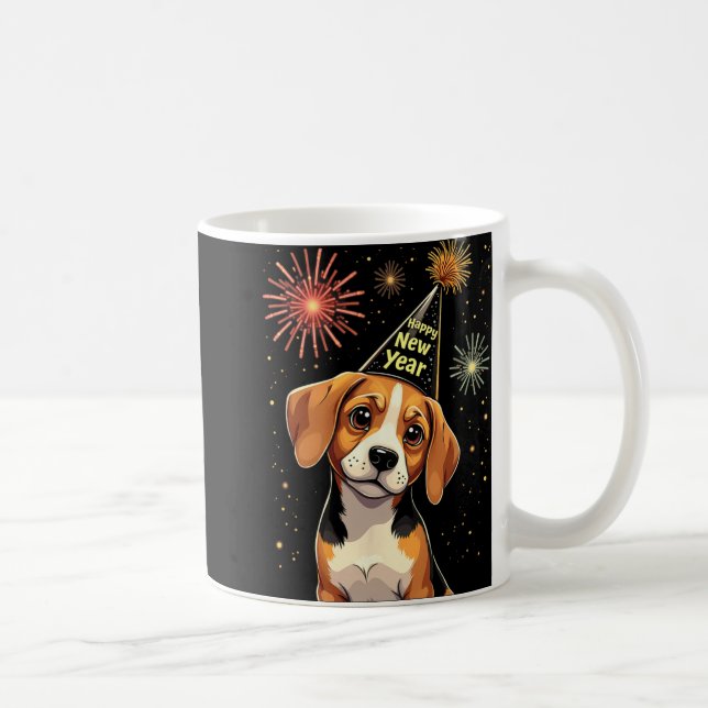 Happy New Year 2025 Eve Firework Dog Funny Beagle  Coffee Mug (Right)
