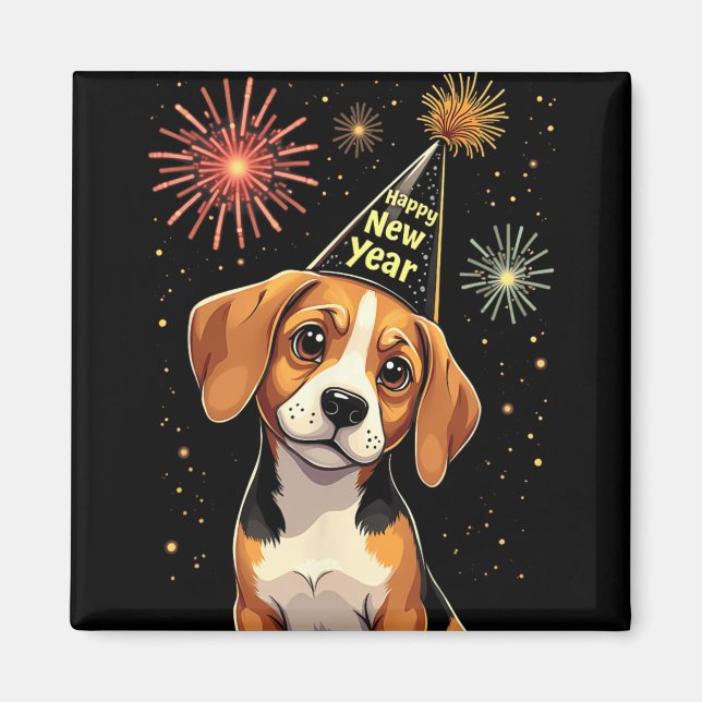 Happy New Year 2025 Eve Firework Dog Funny Beagle  Magnet (Front)