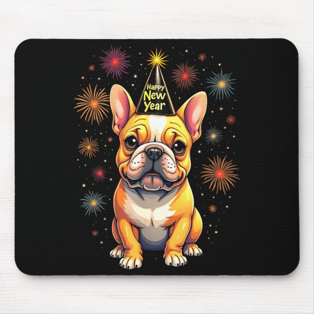 Happy New Year 2025 Eve Firework Dog Funny French  Mouse Pad (Front)