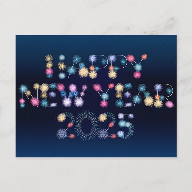 Happy New Year 2025 Fireworks Celebration  Holiday Postcard (Front)