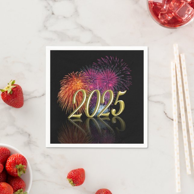 Happy New Year 2025 Fireworks Gold Napkins (Insitu)