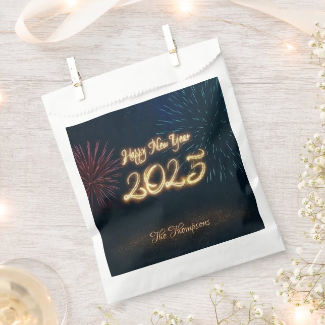 Happy New Year 2025 Fireworks Sparkling Favor Bag (Clipped)