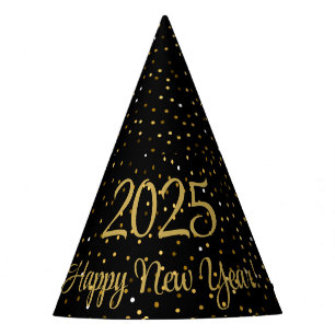 Happy New Year 2025 Gold Confetti Party Hat