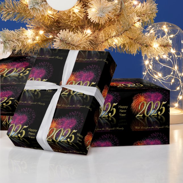 Happy New Year 2025 Gold Fireworks Wrapping Paper (Holidays)