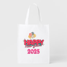 Happy new year 2025 grocery bag