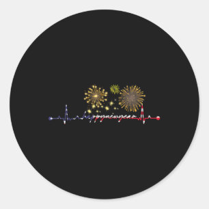 Happy New Year 2025 Heartbeat Flag American Xmas F Classic Round Sticker