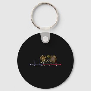 Happy New Year 2025 Heartbeat Flag American Xmas F Keychain