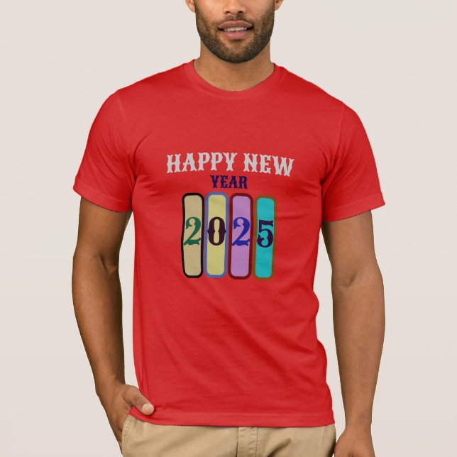 happy new year 2025 men short sleeve red T-Shirt (Front)