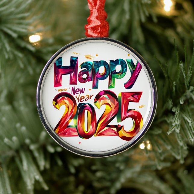 Happy New Year 2025 Metal Ornament (Tree)