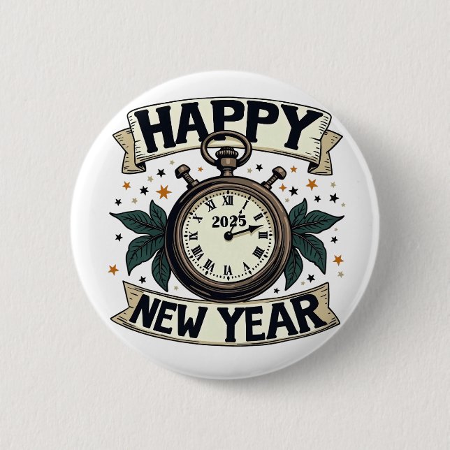Happy New Year 2025 New Year Celebration  Button (Front)