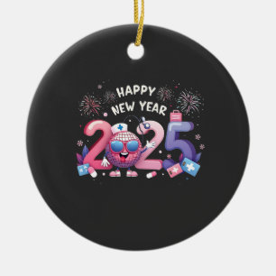 Happy New Year 2025 Nursing Disco Ball Healthcare Ceramic Ornament