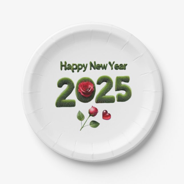 Happy New Year 2025 Paper Plates (Front)
