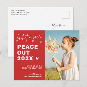 Happy New Year 2025 Peace Out Goodbye 2024 Photo Holiday Postcard