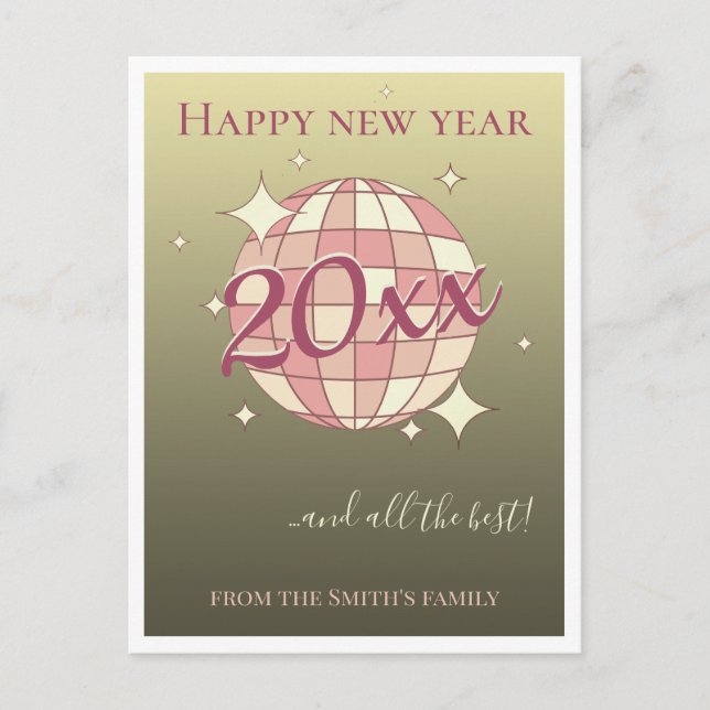 Happy new year 2025 pink gold greeting card (Front)