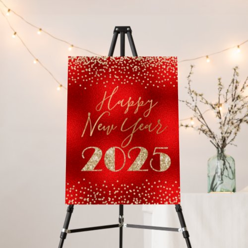 Happy New Year 2025 Red and Gold Glitter Diamonds Foam Board