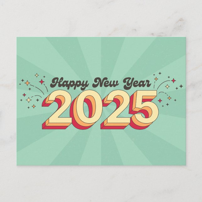 Happy New Year 2025 retro style typography Postcard (Front)