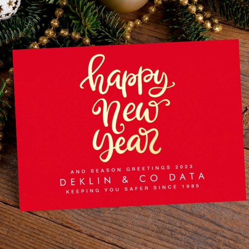 HAPPY NEW YEAR 2025 SEASON GREETINGS RED CORPORATE FOIL HOLIDAY CARD