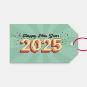Happy new year 2025 stars cartoon text Gift Tag