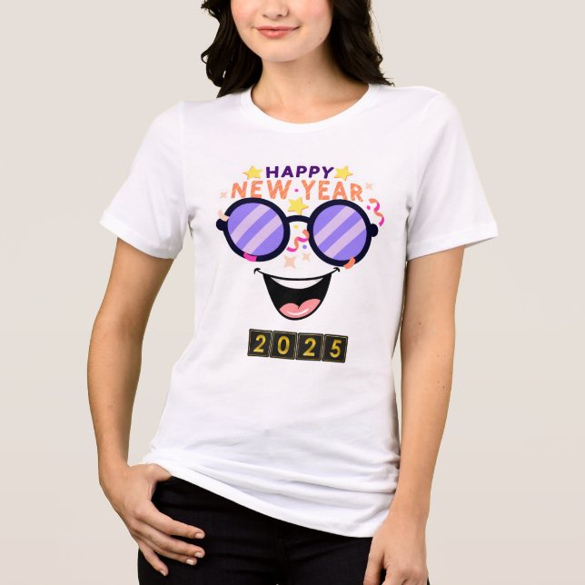 "Happy New Year 2025 T-Shirt Logo - Fun & Festive  Tri-Blend Shirt (Front)