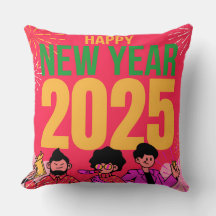 Happy New Year 2025 Throw Pillow**