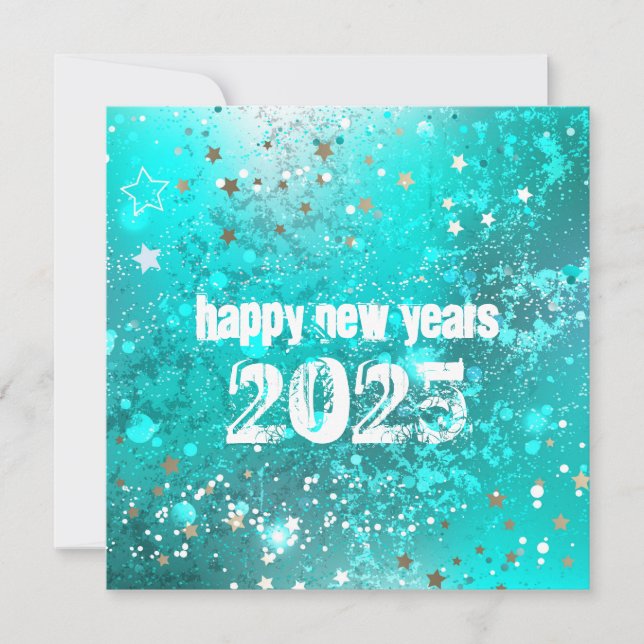 Happy new year 2025 turquoise holiday card (Front)