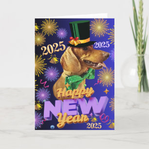 Happy New Year 2025 Weenie Dog Greeting Card