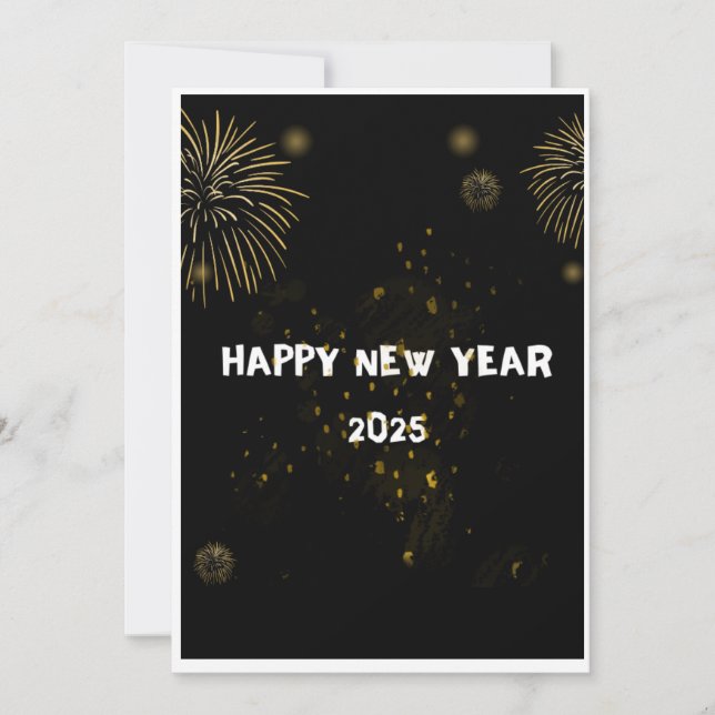 HAPPY NEW YEAR 2025 WISHES Golden fireworks Card (Front)