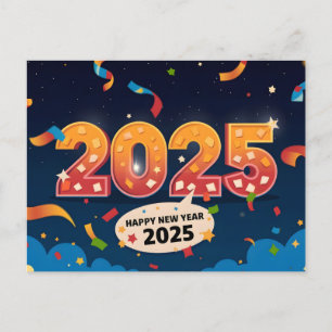 Happy New Year 2025 with Colorful text Holiday Postcard