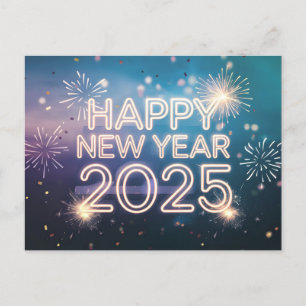 Happy New Year 2025 with Colorful text Holiday Postcard