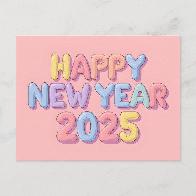 Happy New Year 2025 with Colorful text Holiday Postcard (Front)