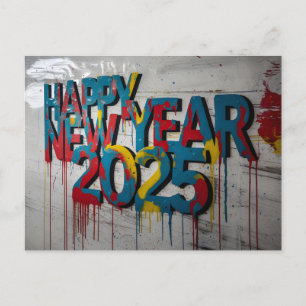 Happy New Year 2025 with Colorful text Holiday Postcard
