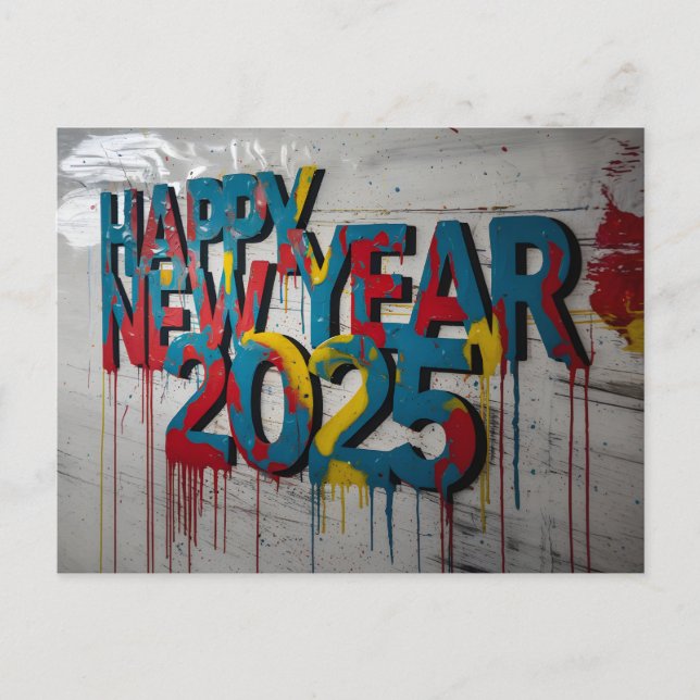 Happy New Year 2025 with Colorful text Holiday Postcard (Front)
