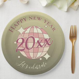 Happy new year 2025 year's eve dinner party decor paper plates