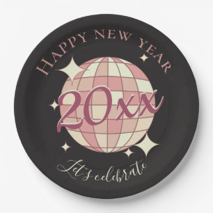 Happy new year 2025 year's eve party black decor paper plates