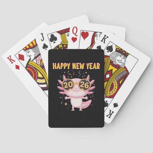 Happy New Year 2026 Axolotl  Cute Party Poker Cards (Back)