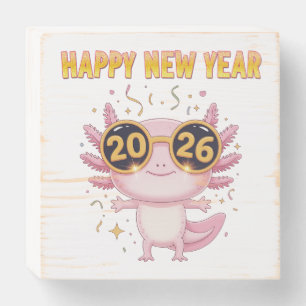 Happy New Year 2026 Axolotl Cute Party Wooden Box Sign