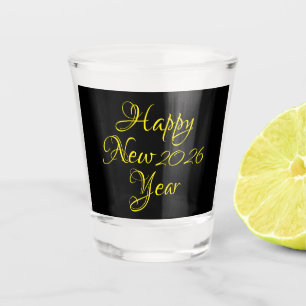 Happy New Year 2026 Black and Yellow Script  Shot Glass
