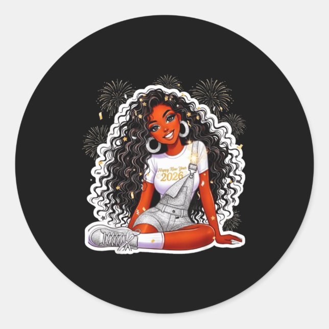 Happy New Year 2026 Black Girl Magic Melanin  Classic Round Sticker (Front)
