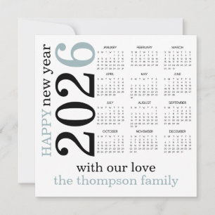 Happy New Year 2026 Blue White Calendar Holiday Card