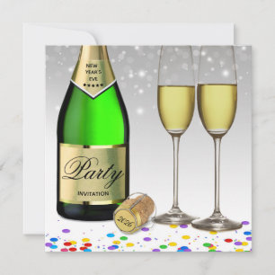Happy New Year 2026 Bottle Sparkling Wine Invitation