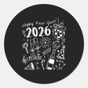 Happy New Year 2026 Bow Funny Classic Round Sticker