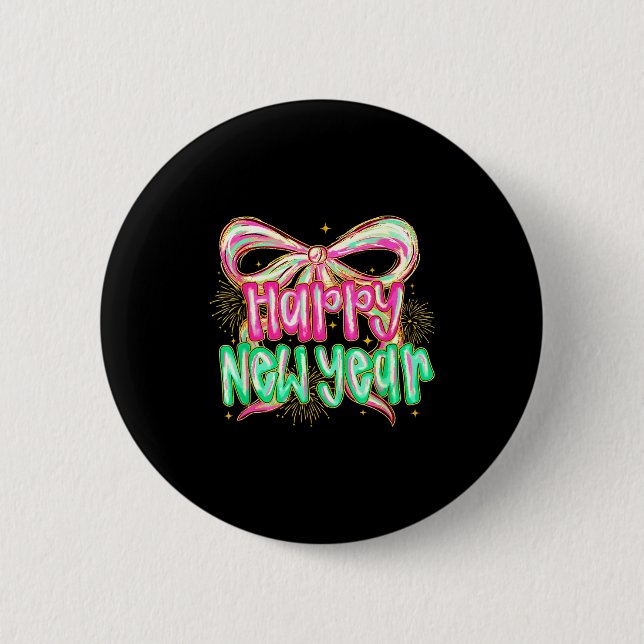 Happy New Year 2026 Brushstroke Coquette Firework  Button (Front)