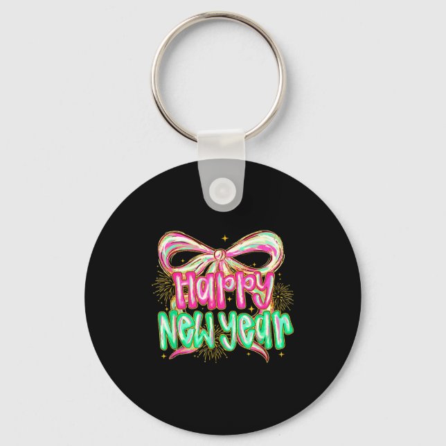 Happy New Year 2026 Brushstroke Coquette Firework  Keychain (Front)