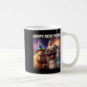 Happy New Year 2026 Capybara Pug Party Art  Coffee Mug