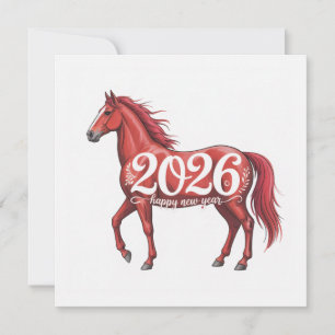 Happy New Year 2026 Card Red Horse Illustration