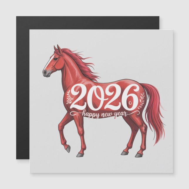 Happy New Year 2026 Card Red Horse Illustration (Front/Back)