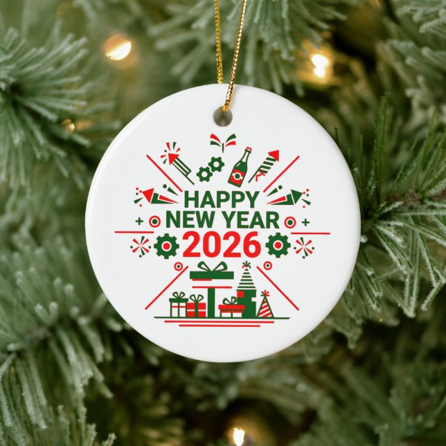 Happy New Year 2026 Celebration Ceramic Ornament (Tree)