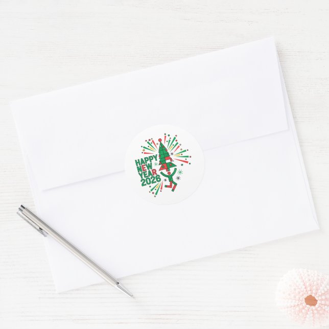Happy New Year 2026 Celebration Classic Round Sticker (Envelope)