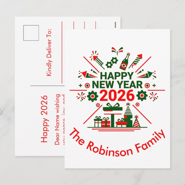 Happy New Year 2026 Celebration Holiday Postcard (Front/Back)